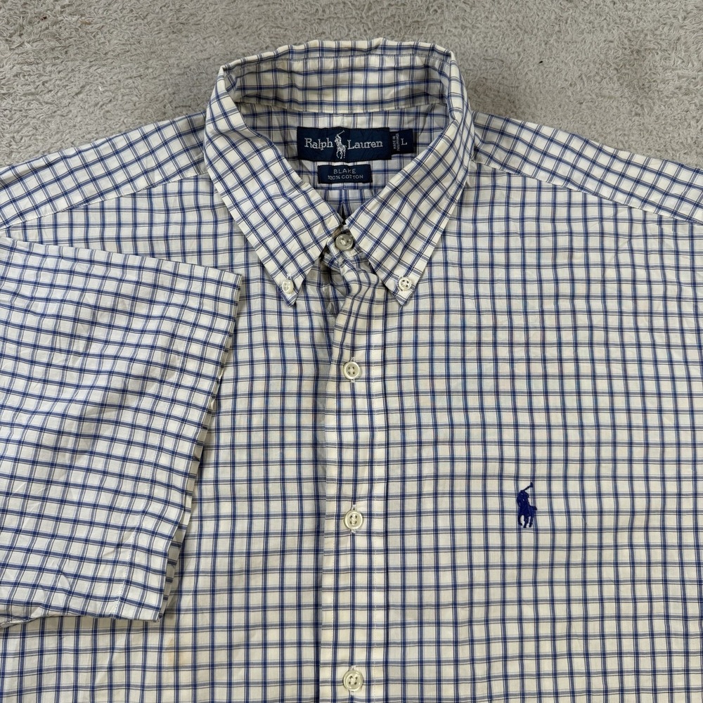 Polo Ralph Lauren Shirt Mens Large Blue White Black Check Button Down Pony
